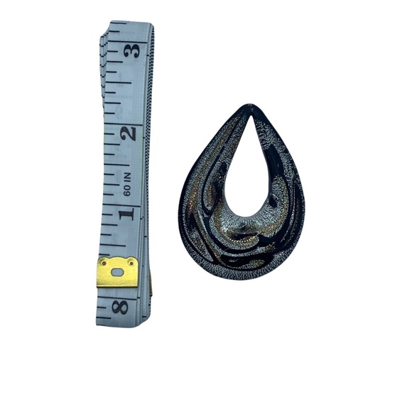 vintage silver & black Teardrop art glass pendant Retro - Picture 4 of 5